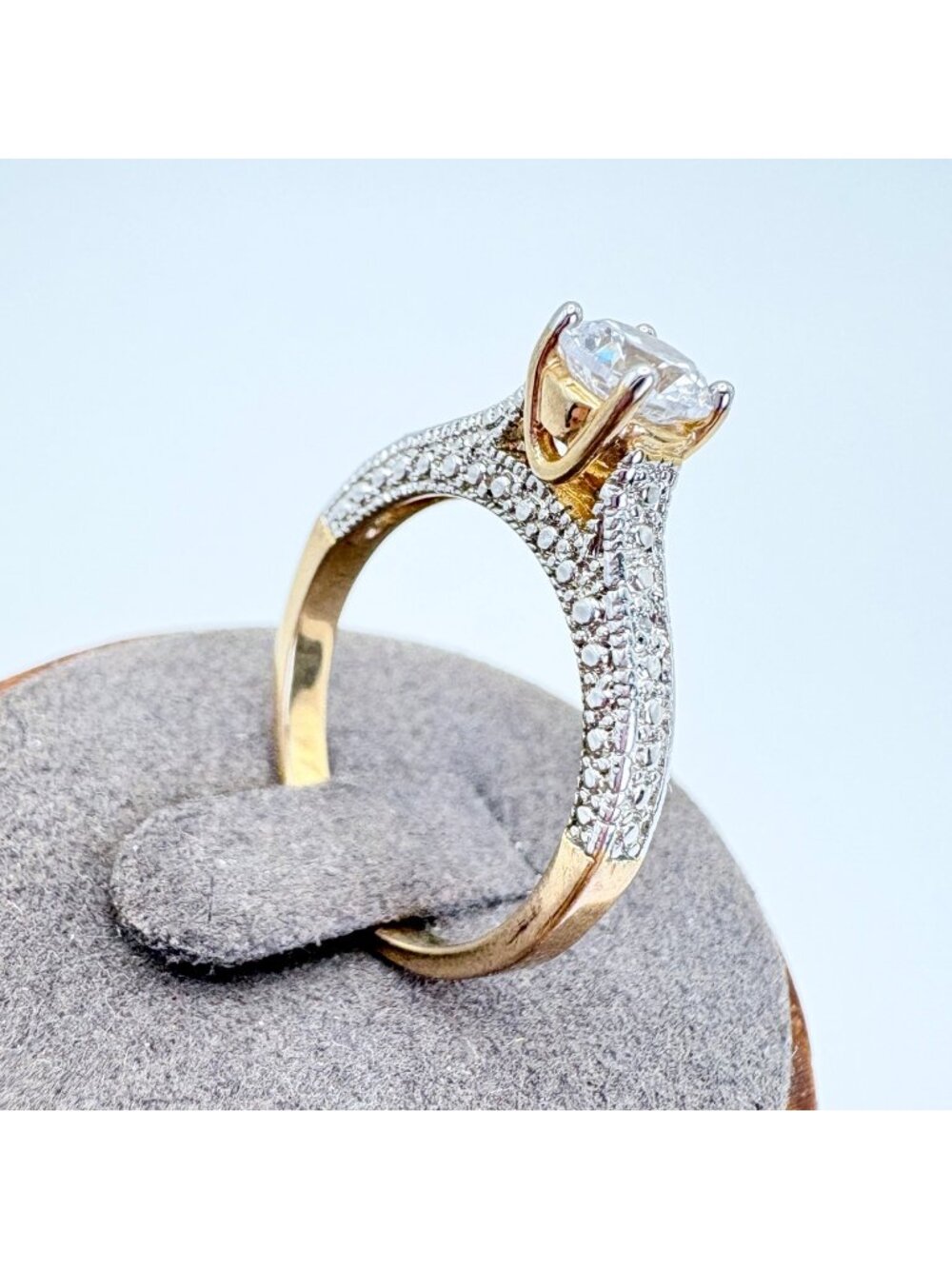 Cubic Zirconia Promise Engagement Ring Pave Accent Stones Gold Plated Size 8.25